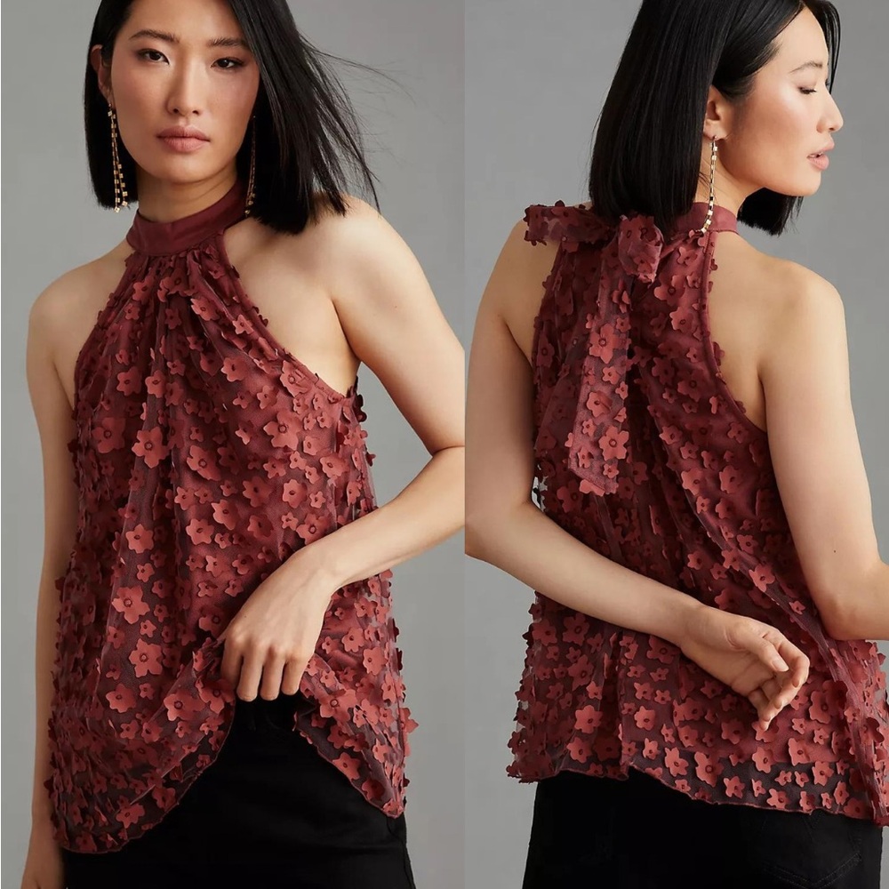 Anthropologie Eva Franco 3D Floral Halter Top